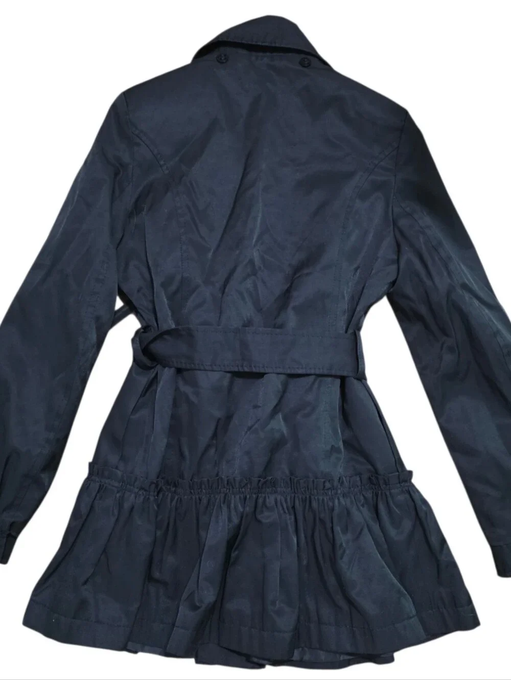 Rothschild collared shoulder pad pleated trench coat button up with belt